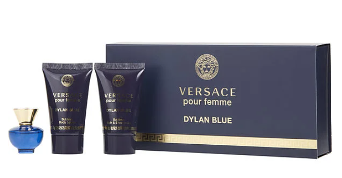 MINI SET/VERSACE DYLAN BLUE 3 PC. GIFT SET (W) EDP SPLASH MINI 0.17 OZ BATH & SHOWER GEL 0.8 OZ BODY LOTION 0.8 OZ IN GIFT BOX